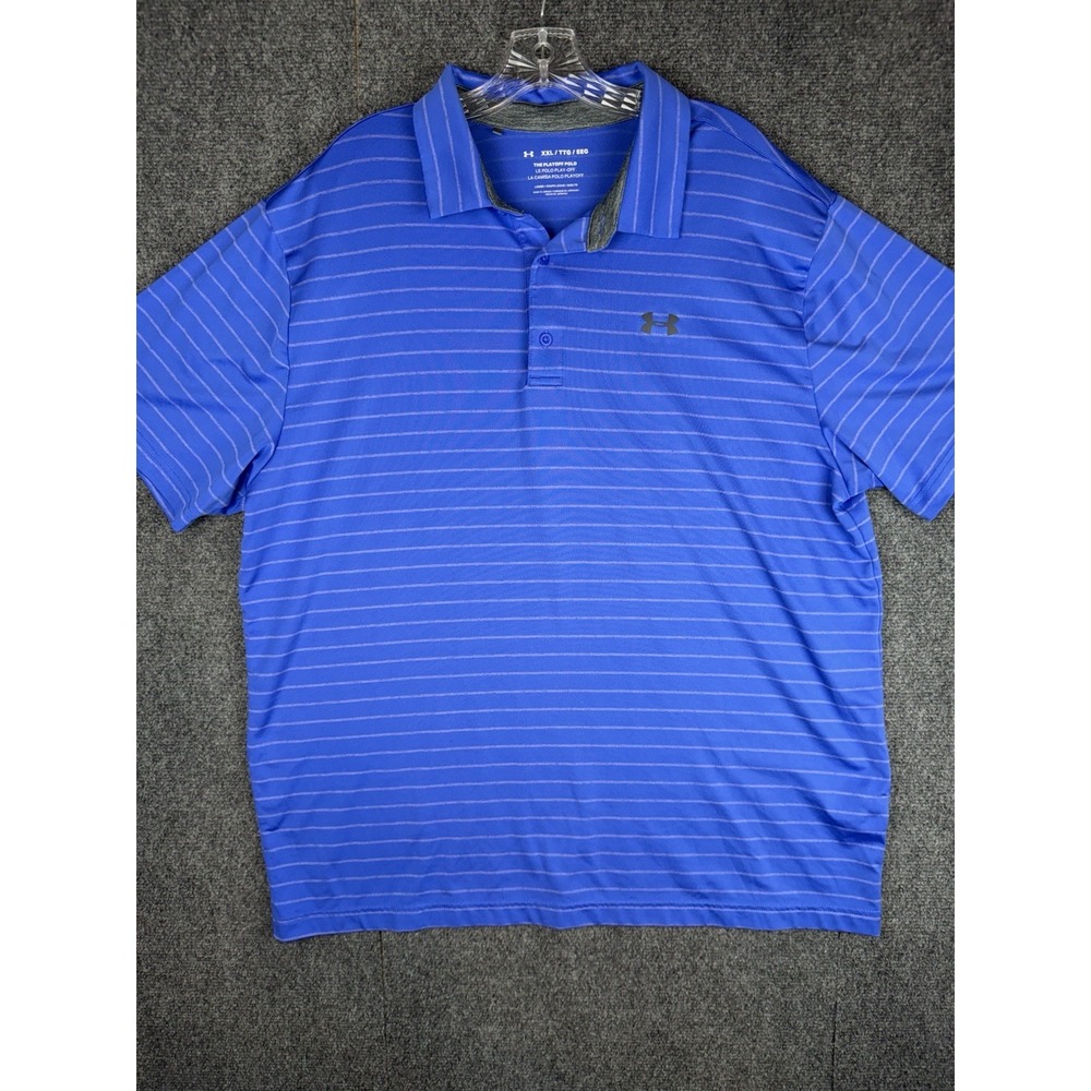 Under Armour Men's The Playoff Polo Shirt 2XL Striped Blue Golf Performance